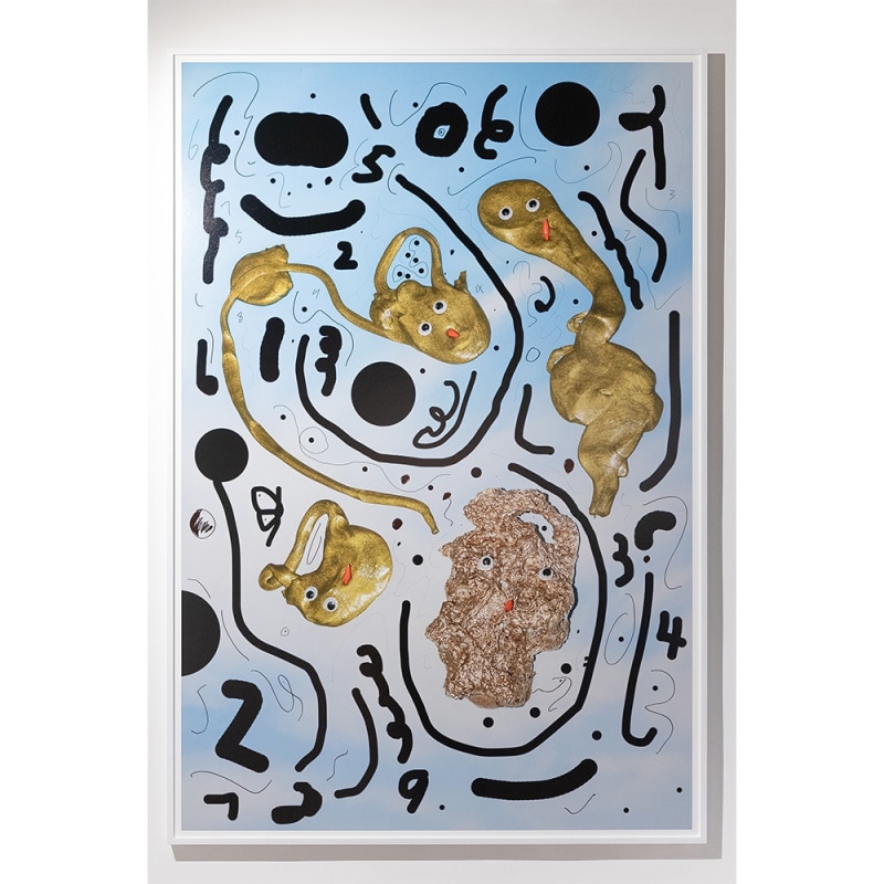 赵谦，飞蚊症#6，数字喷绘与绘图，180x120cm，2024 Zhao Qian, Floater#6, Digital inkjet print and painting, 180x120cm, 2024