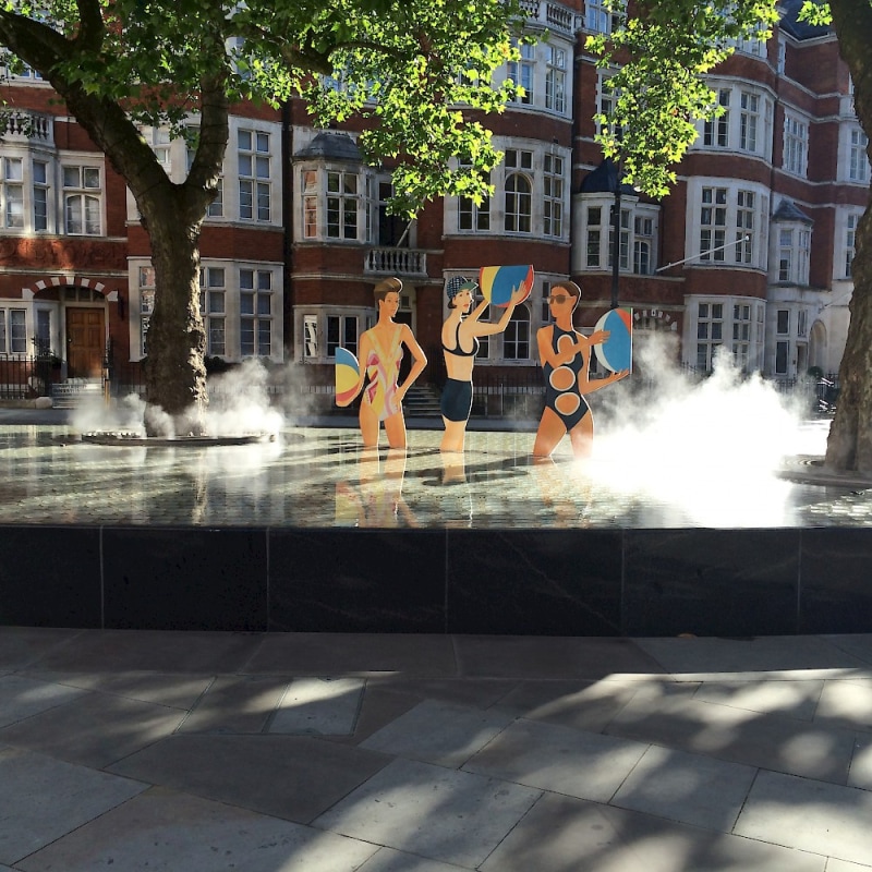 Alex Katz’s sculpture bathes in the water feature at The Connaught, 21 June 2016, The Connaught, Carlos Place, London, UK