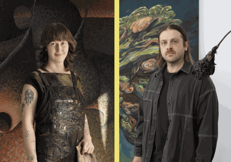 Left: portrait of Alicia Adamerovich; Right: portrait of Christopher Daharsh. Photo: Bradley Marshall, courtesy of the artist.