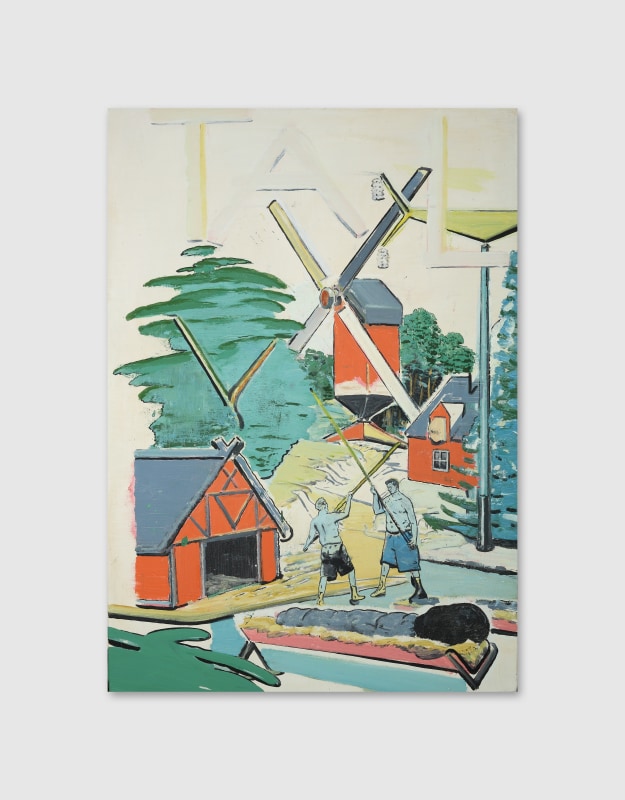 Painting of houses and windmills