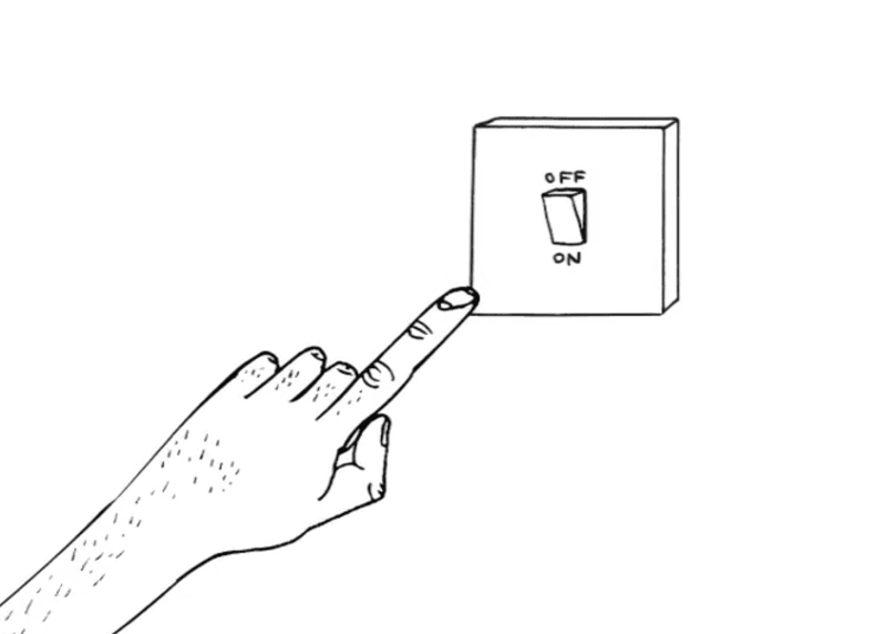 David Shrigley's animation 'Light Switch' is broadcast for DRAF's 'On Screen' programme