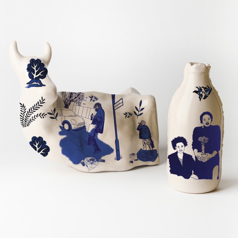 <a href="https://privateviews.artlogic.net/2/ec161baa084e282141a0ca/7430/1"><em>Large Illustrated Seated Cow</em>, 2024</a><br>Porcelain. height 19 cm<br><br>