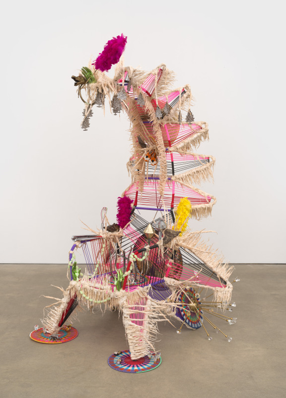 Guadalupe Maravilla
ICE Age Disease Thrower #1, 2025, steel gong, cotton, glue mixture, plastic, and objects collected from a ritual of retracing the artist