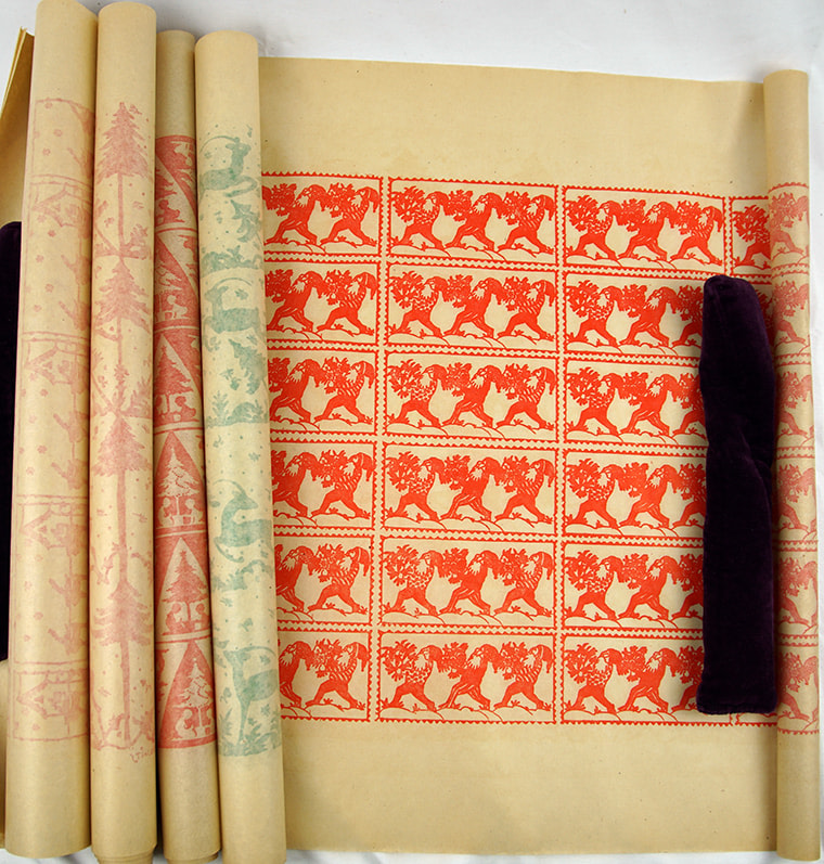 Block-printed Christmas wrapping papers, (n.d.)