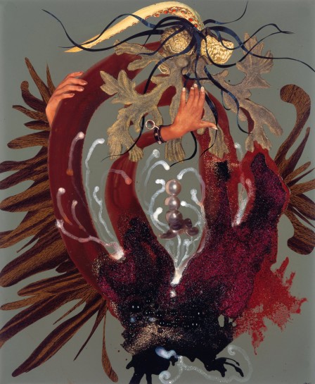 <p>Spread Lily IV, 2007<br /> <em>Ink, paint, mixed media, plant material and plastic pearls on X-ray paper, 43.2 x 35.6 cm 17 x 14 in</em></p>