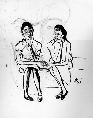 <p>Two Puerto Rican Girls, 1956<br /><em>Ink on paper, 42.5 x 35.6 cm 16.75 x 14.03 inc</em></p>