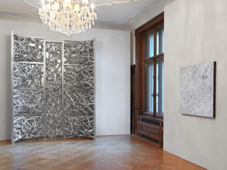 <p>Yayoi Kusma <em><br />Prisionerâ€™s Door</em>, 1994 and <em>INFINITY NETS [BAPE]</em>, 2014<br />Installation, Victoria Miro at Schloss Sihlberg, Zurich, <br />14-22 June 2014<br /><br /></p>