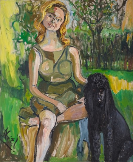 <p><i>Carol with a Dog</i>, 1962<br />Oil on canvas<br />116.81 x 96.8 cm, 46 x 38 1/8 in</p>