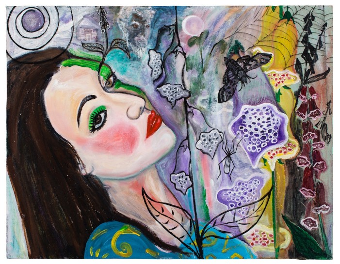 <p><i>Flowers of Evil, Foxglove Fairy Moonbathing</i>, 2015<br />Oil on cardboard<br />93 x 51 cm<br />36 5/8 x 20 1/8 in</p>