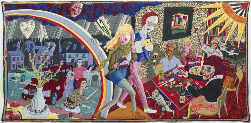 <p>Expulsion from Number 8 Eden Close, 2012<br /><em>Wool, cotton, acrylic, polyester and silk tapestry, <span style="line-height: 1.5em;">200 x 400 cm </span><span style="line-height: 1.5em;">78 3/4 x 157 1/2 in</span></em></p>
