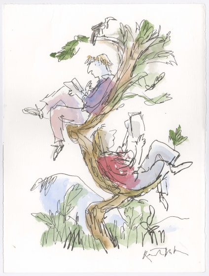 <p>Sir Quentin Blake</p><p>‘Relaxing with a book #6’, 2025</p><p>pen, ink & watercolour on watercolour paper</p><p>£4,200 framed</p>