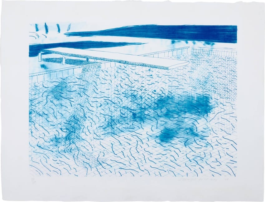 Hockney Lithograph of Water Made of Lines Series