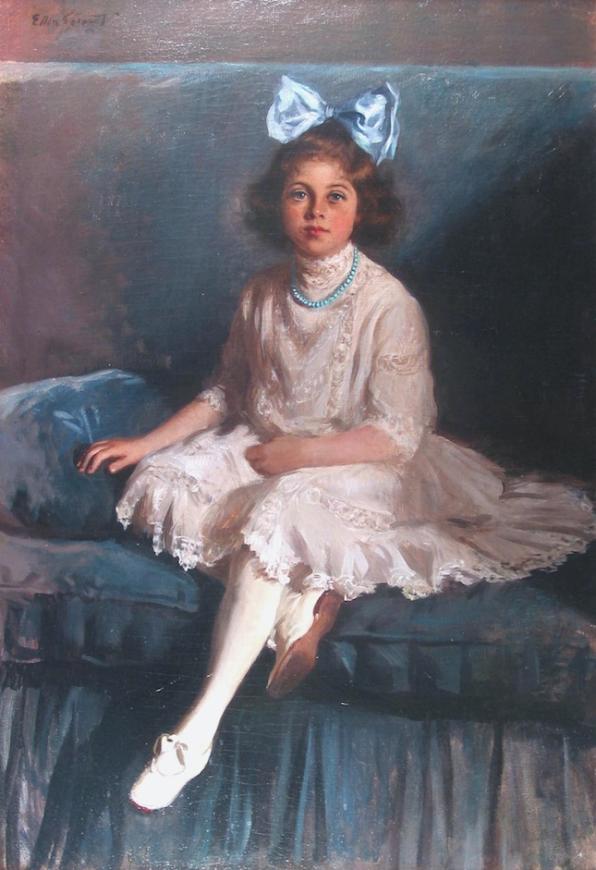 Young Girl in Blue and White