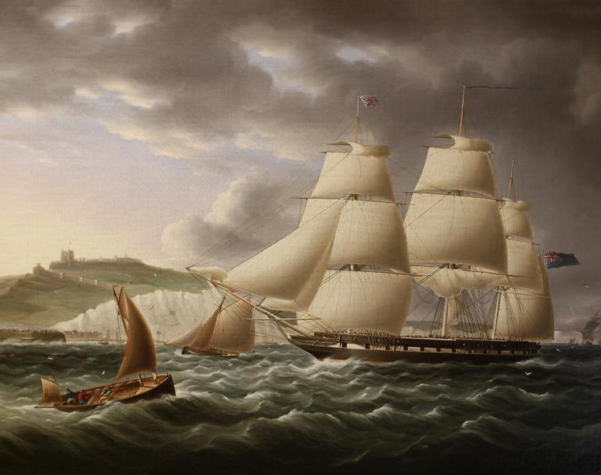 Naval Frigate Sailing Past Dover Castle
