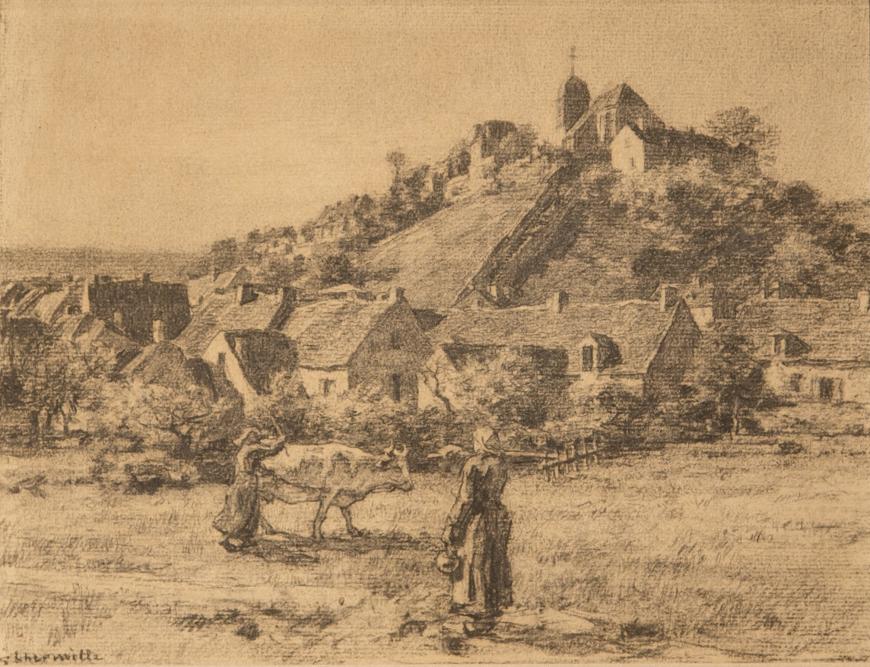 Paysannes et Vaches Devant le Village de Mont-Saint-Père