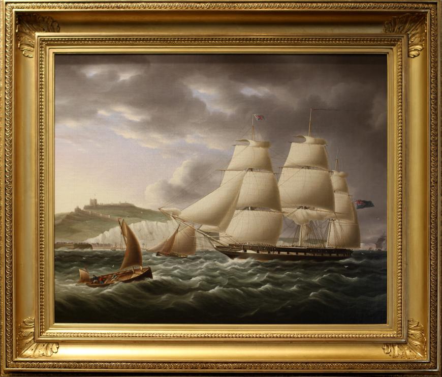 Naval Frigate Sailing Past Dover Castle
