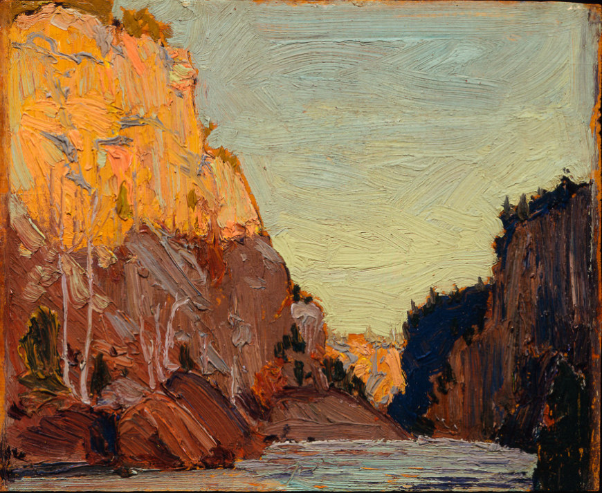 <span class="artist"><strong>Tom Thomson</strong></span>, <span class="title"><em>Petawawa Gorges</em>, 1916 (Autumn)</span>
