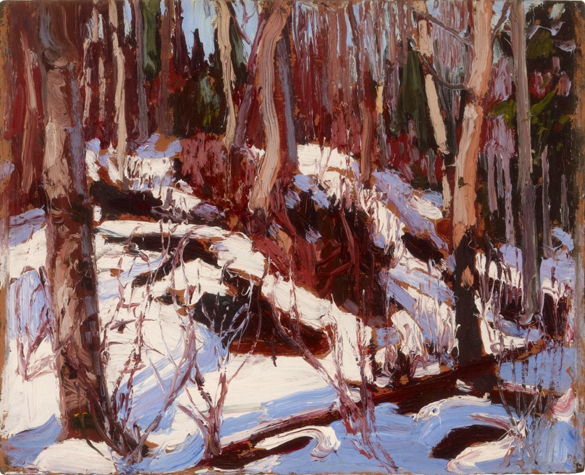 <span class="artist"><strong>Tom Thomson</strong></span>, <span class="title"><em>Winter Thaw in the Woods </em>, 1916 (Fall)</span>