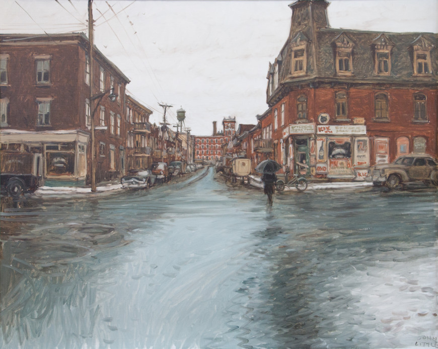 <span class="artist"><strong>John Little, R.C.A.</strong></span>, <span class="title"><em>Rue Poupart - Lafontaine d'autrefois, Montreal</em>, 1974</span>