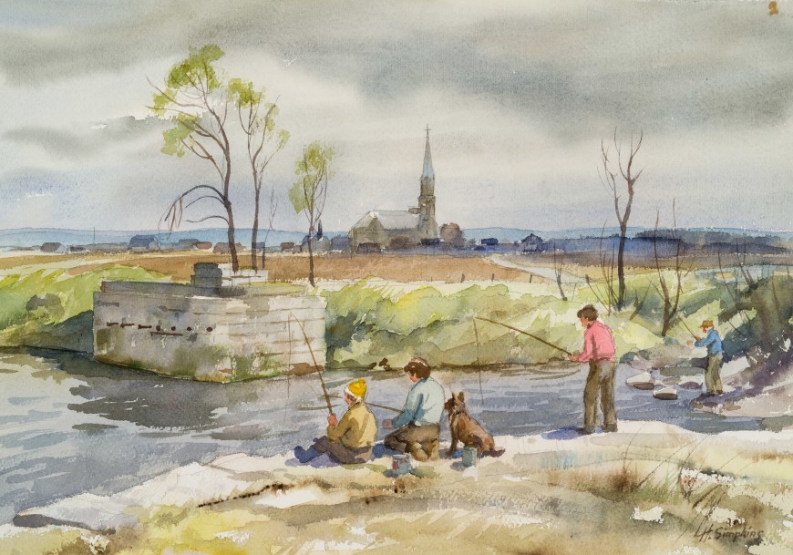 <span class="artist"><strong>Henry J. Simpkins</strong></span>, <span class="title"><em>Fishing on the Canal - Pêche sur le canal</em></span>