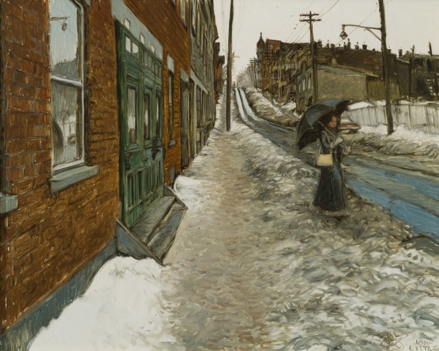 <span class="artist"><strong>John Little</strong></span>, <span class="title"><em>Une journée humide - rue Panet d’autrefois</em>, 1978</span>