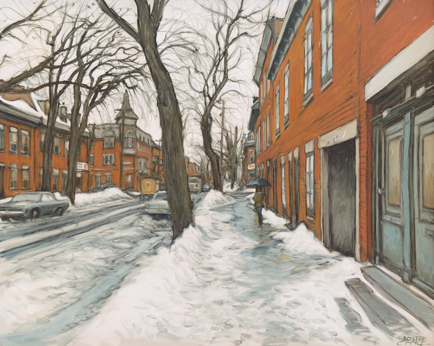 <span class="artist"><strong>John Little</strong></span>, <span class="title"><em>Rue Logan (d’autrefois), Montreal</em>, 1985</span>