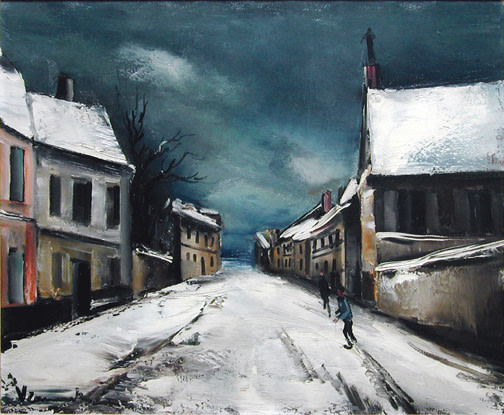 Rue de village sous la neige