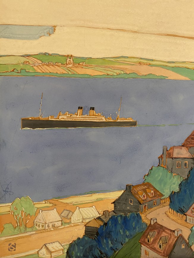 The Canadian Pacific Empress of Britain Passing Château Richer, with a View Towards Île d’Orléans, Quebec