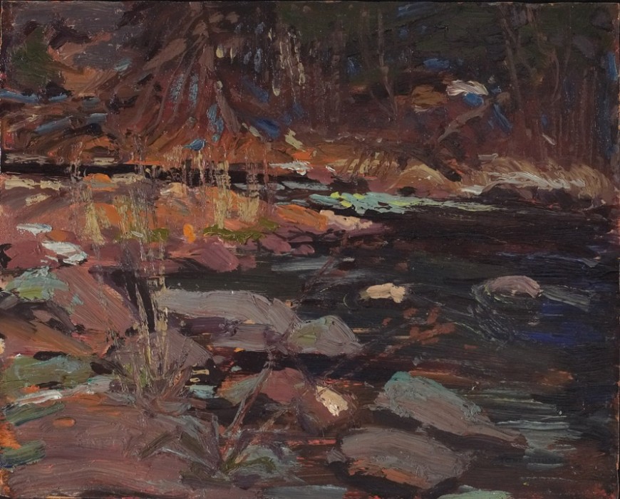 <span class="artist"><strong>Tom Thomson</strong></span>, <span class="title"><em>Potters Creek, Canoe Lake</em>, 1916 (Spring)</span>