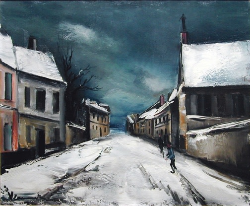 <h3><span class="artist">MAURICE DE VLAMINCK</span></h3><p class="cms_gray"><em><span class="title">Rue de village sous la neige, 1935 (circa)</span></em></p>