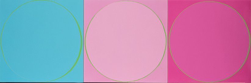 <strong>Ian Davenport</strong>, <em>Untitled Circle Painting: 3 multicoloured panels</em>, 2003