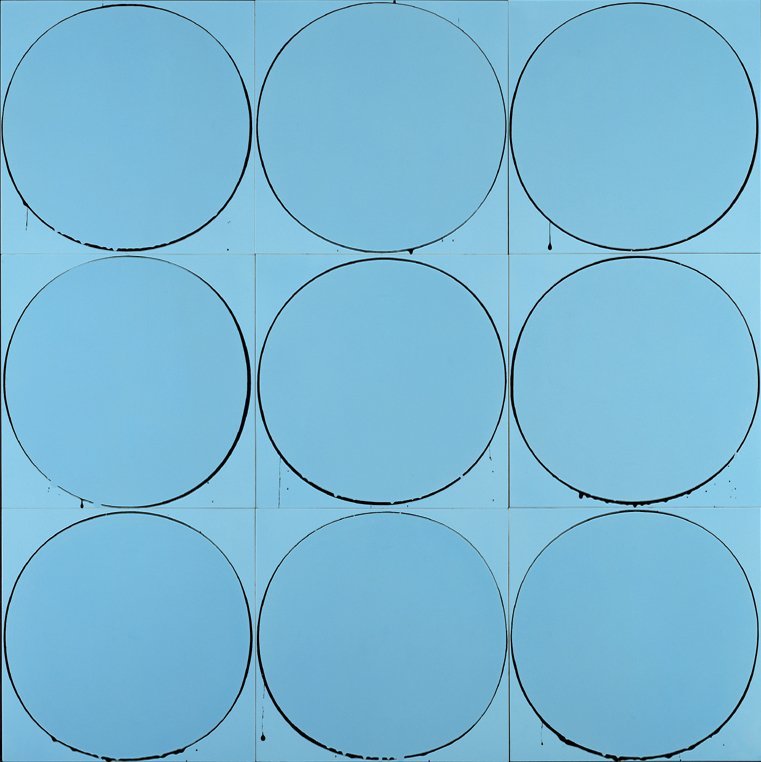 <strong>Ian Davenport</strong>, <em>Untitled Circle Painting: pale blue/black/pale blue</em>, 2003