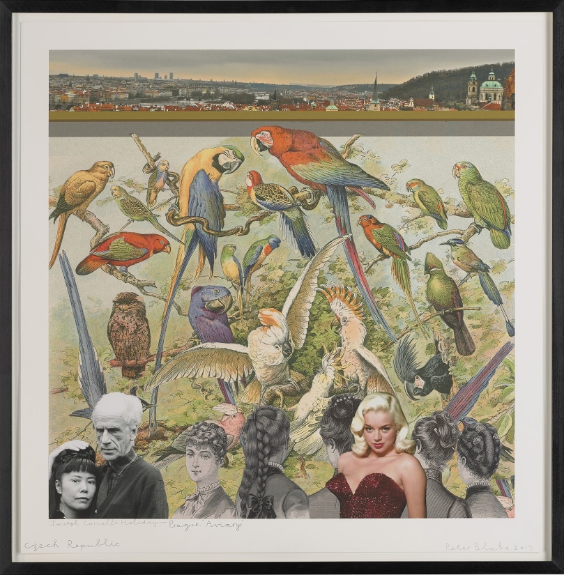 <span class="artist"><strong>Peter Blake</strong></span>, <span class="title"><em>Joseph Cornell’s Holiday – Czech Republic, Prague. ‘Aviary’</em>, 2017</span>