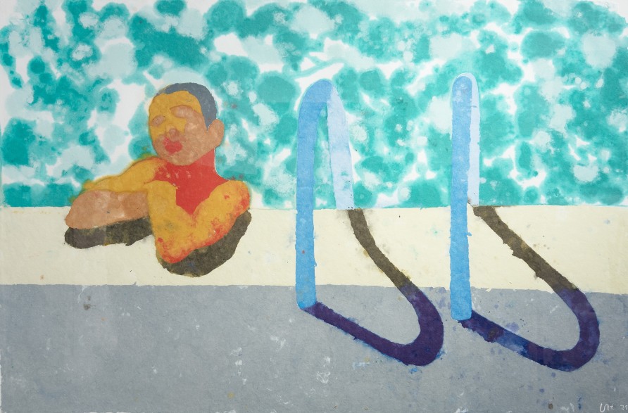 <span class="artist"><strong>David Hockney</strong></span>, <span class="title"><em>Gregory in the Pool (Paper Pool 4)</em>, 1978</span>