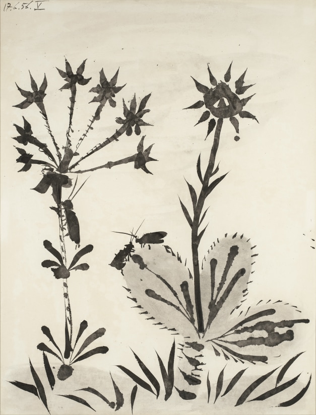 <span class="artist"><strong>Pablo Picasso</strong></span>, <span class="title"><em>Plantes et insectes (V)</em>, 1956</span>