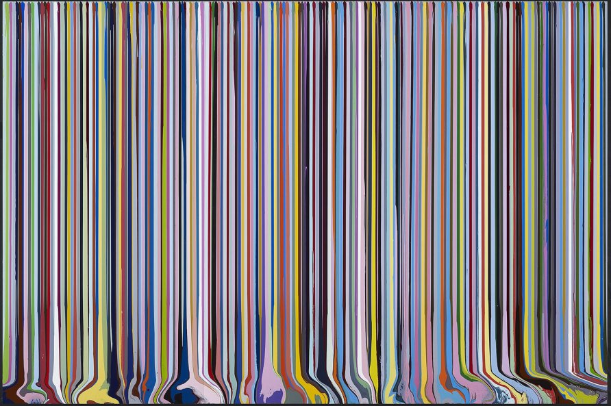 <strong>Ian Davenport</strong>, <em>Puddle Painting: Green, Pink, Grey (after Carpaccio and Gossaert)</em>, 2011