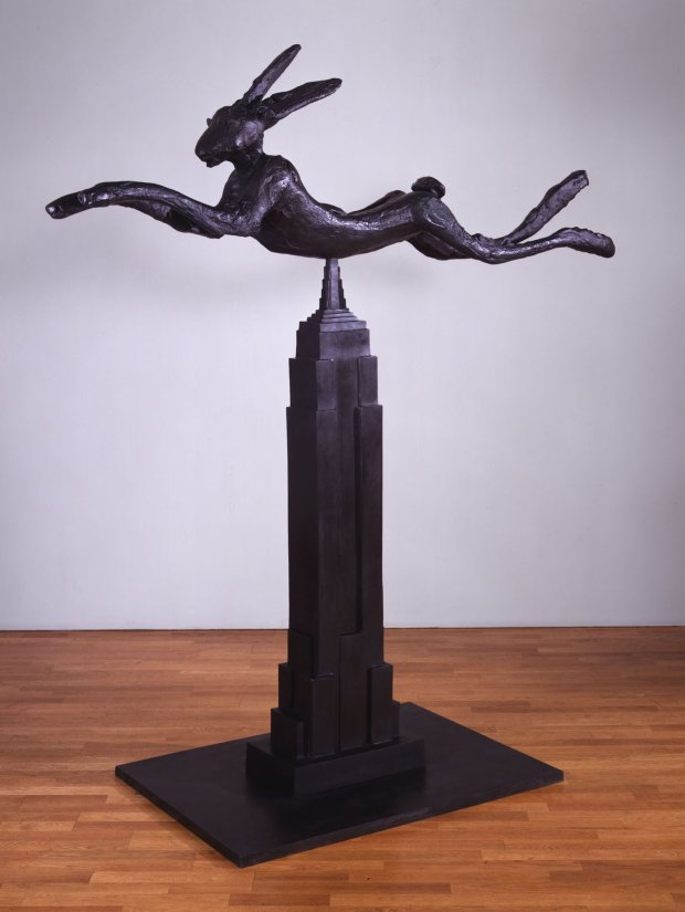 <strong>Barry Flanagan</strong>, <em>Six Foot Leaping Hare on Empire State</em>, 2002
