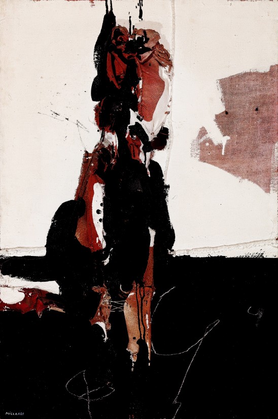 Manolo Millares, Homúnculo (1), 1965, mixed media on burlap, 55 x 36 in / 139.7 x 91.5 cm