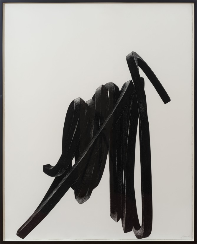Bernar Venet, Indeterminate Line, 2017, charcoal, graphite and oilstick on paper, 220 x 150 cm. 