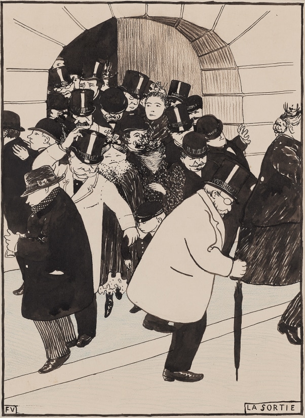 Félix Vallotton 'La Sortie', 1894 Indian ink and pencil on paper 14 1/4 x 10 3/8 in / 36 x 26.4 cm