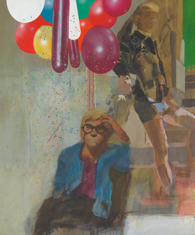 Peter Blake’s Portrait of David Hockney in a Hollywood Spanish Interior, 1965, showing at Iconic: Portraiture from Francis Bacon to Andy Warhol. Photograph: Peter Blake/DACS/Tate