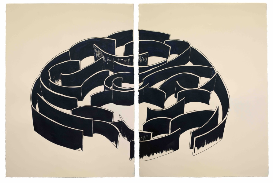 Pablo Reinoso, Labyrinthe 11, 2020, diptych, Chinese ink on paper, dimensions: 76 cm x 56 cm (unframed); 83 cm x 63 cm (framed)