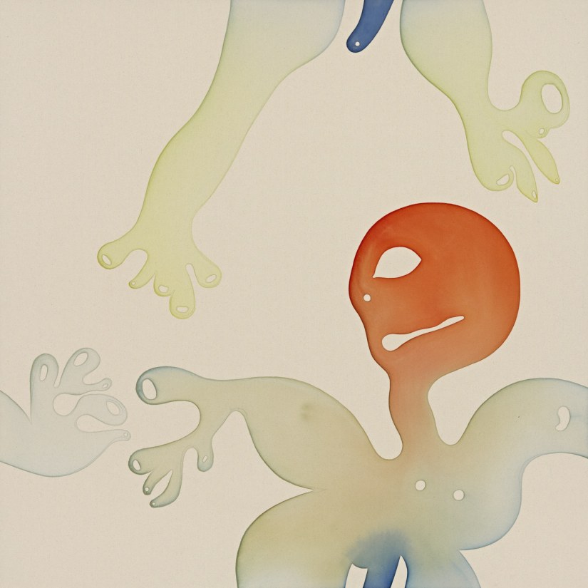 Landon Metz, Six Days At The Orange House, 2023. Dye and canvas, 60 x 60in