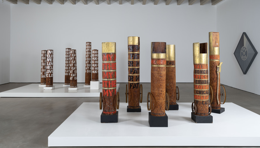 Installation view of Robert Indiana: Sculpture 1958-2018 at Yorkshire Sculpture Park, 12 March 2022 – 16 April 2023. Photo: © Jonty Wilde, courtesy of Yorkshire Sculpture Park. Artwork: © 2024 Morgan Art Foundation Ltd./ Artists Rights Society (ARS), New York