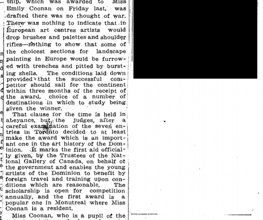 “War Holds up Artist’s Study”, Montreal Gazette, 23 November 1914