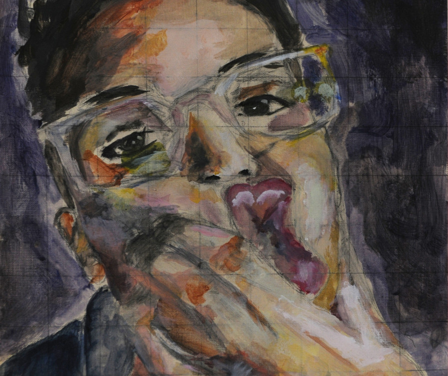 Farid Djamalov, Self Portrait 2, acrylic on canvas paper, 2 x 16