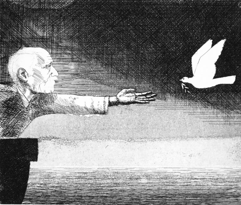 Man, Dove, Olive Branch