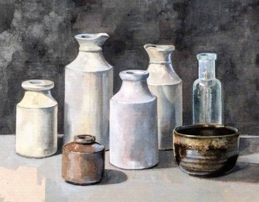Still life with brown bowl