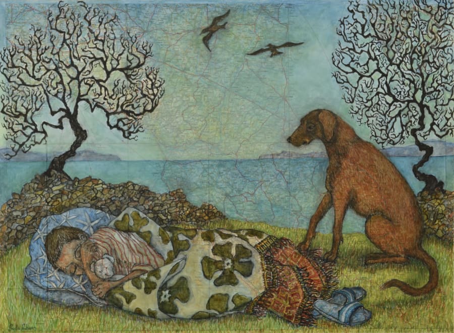 Kin - Sleeping Child with Dog in a Landscape (Homage to 'Satyr mourning a Nymph' by Piero di Cosimo)