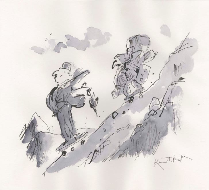 The mountains, by skateboard